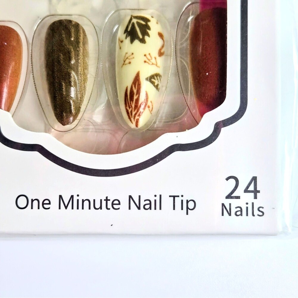 PRESS-ON NAILS Professional False Nail 24 Almond Shape Fall Celebration NEW